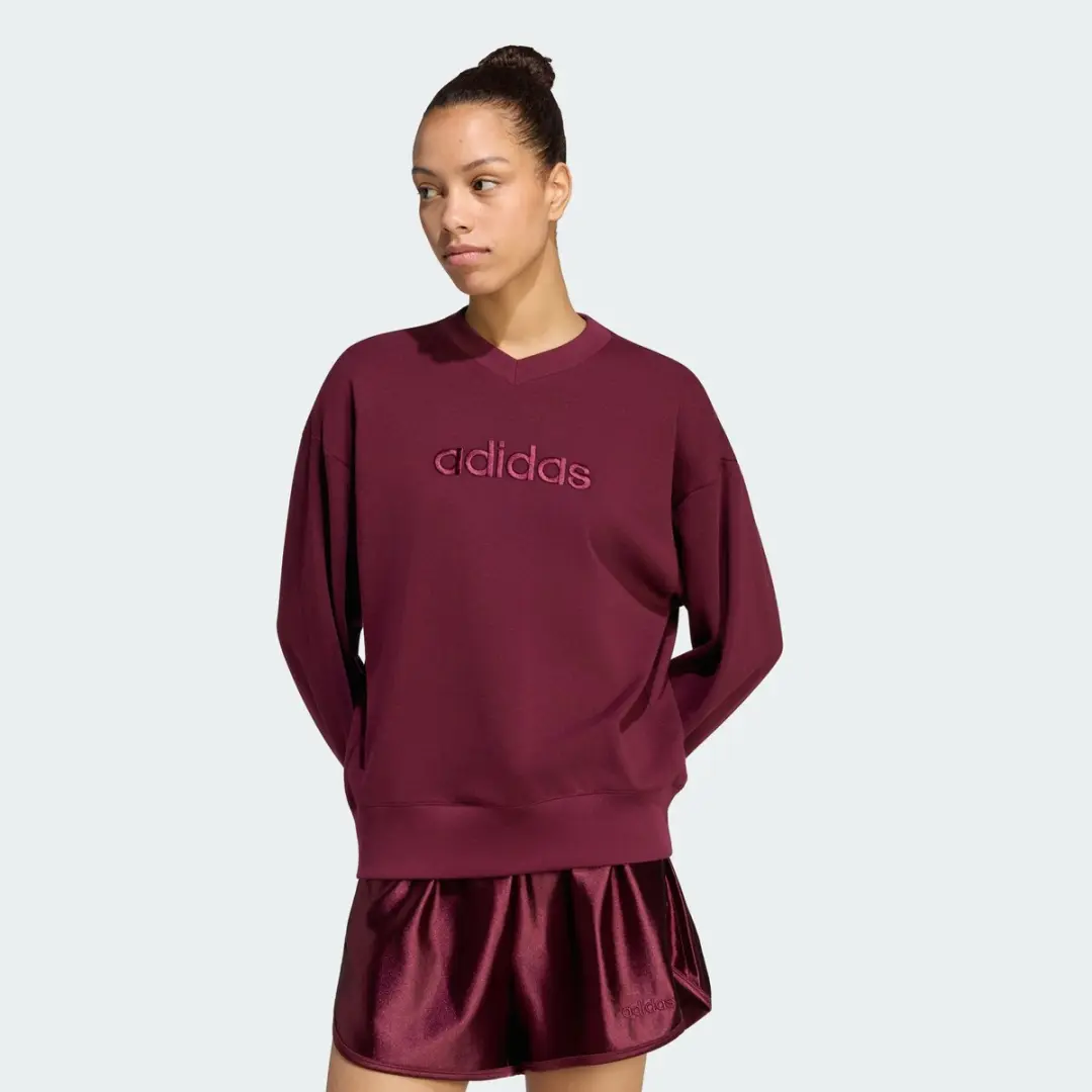 Adidas Sportswear Satin V-Neck Sweatshirt KS7925 - Bordeaux - XXXXL