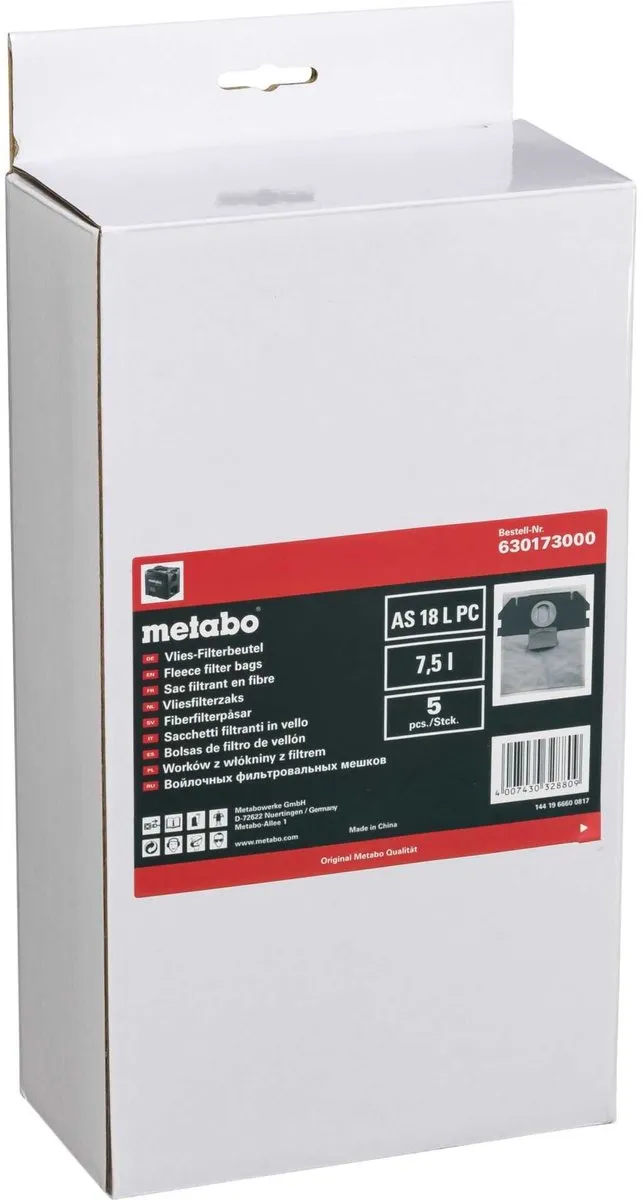 Metabo Vliesfilterzakken 630173000 - 5 Stuks 7,5L