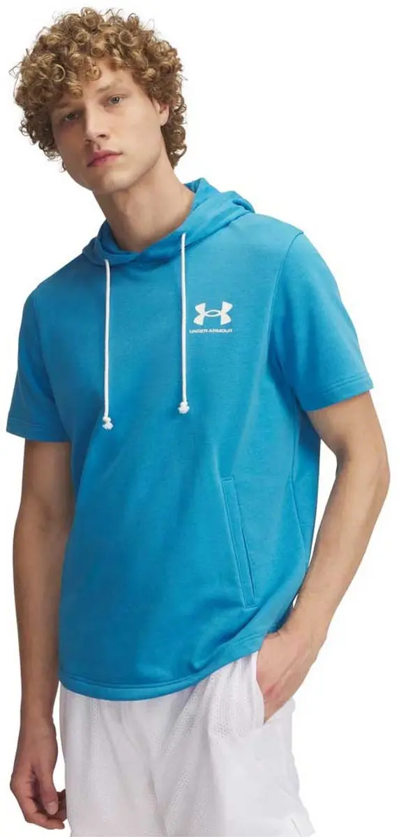 Under Armour Rival Terry Left Chest Korte Mouwen Hoodie Blauw M Man