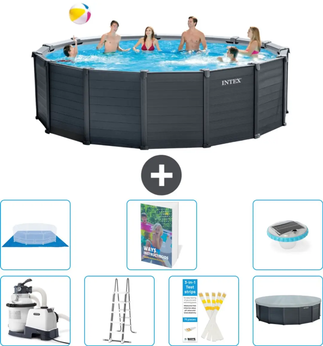 Intex 26384GS-Grijs Rond Zwembad 478x124cm