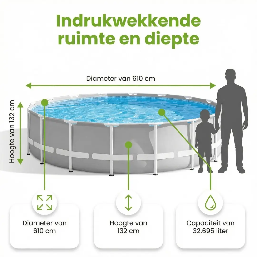Intex Rond Prism Frame Zwembad 610x132cm - Grijs - 8-delig