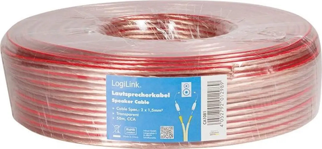 Logilink Speakerkabel CA1081 50m - 2x 1,5mm² Transparant