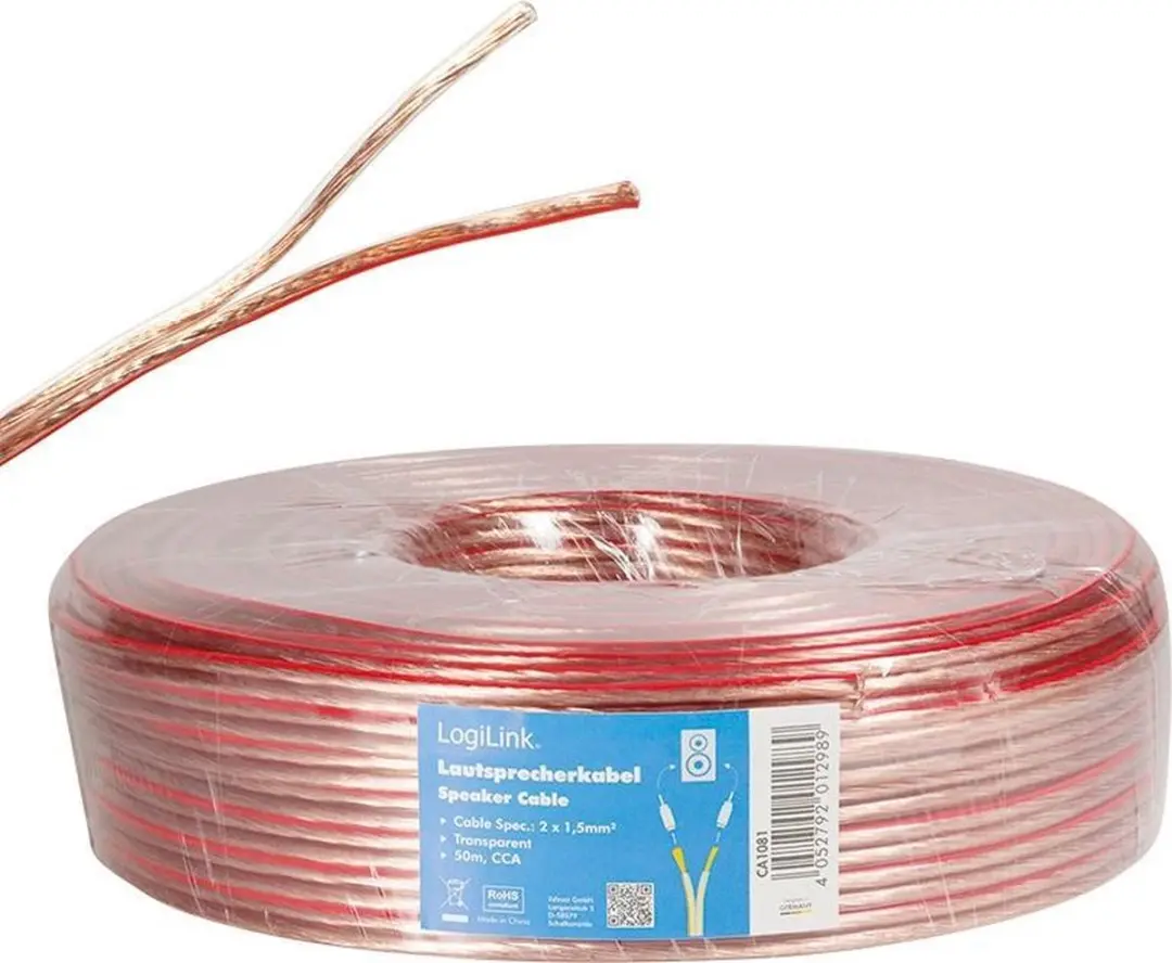 Logilink Speakerkabel CA1081 50m - 2x 1,5mm² Transparant