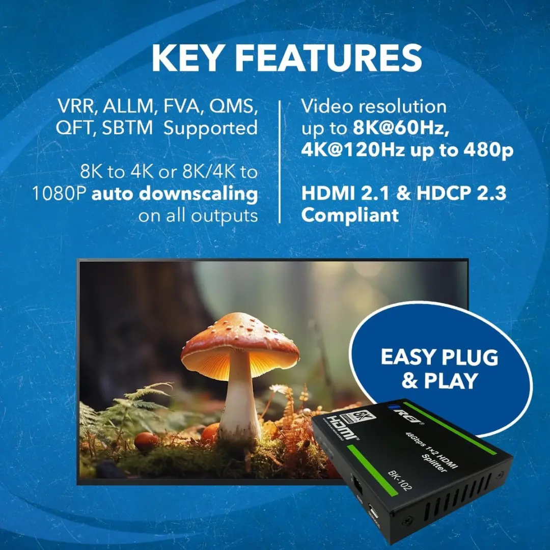 NÖRDIC SGM-251 4K HDMI 2.1 Splitter 1 in 2 uit - Zwart - afbeelding 5 van 6
