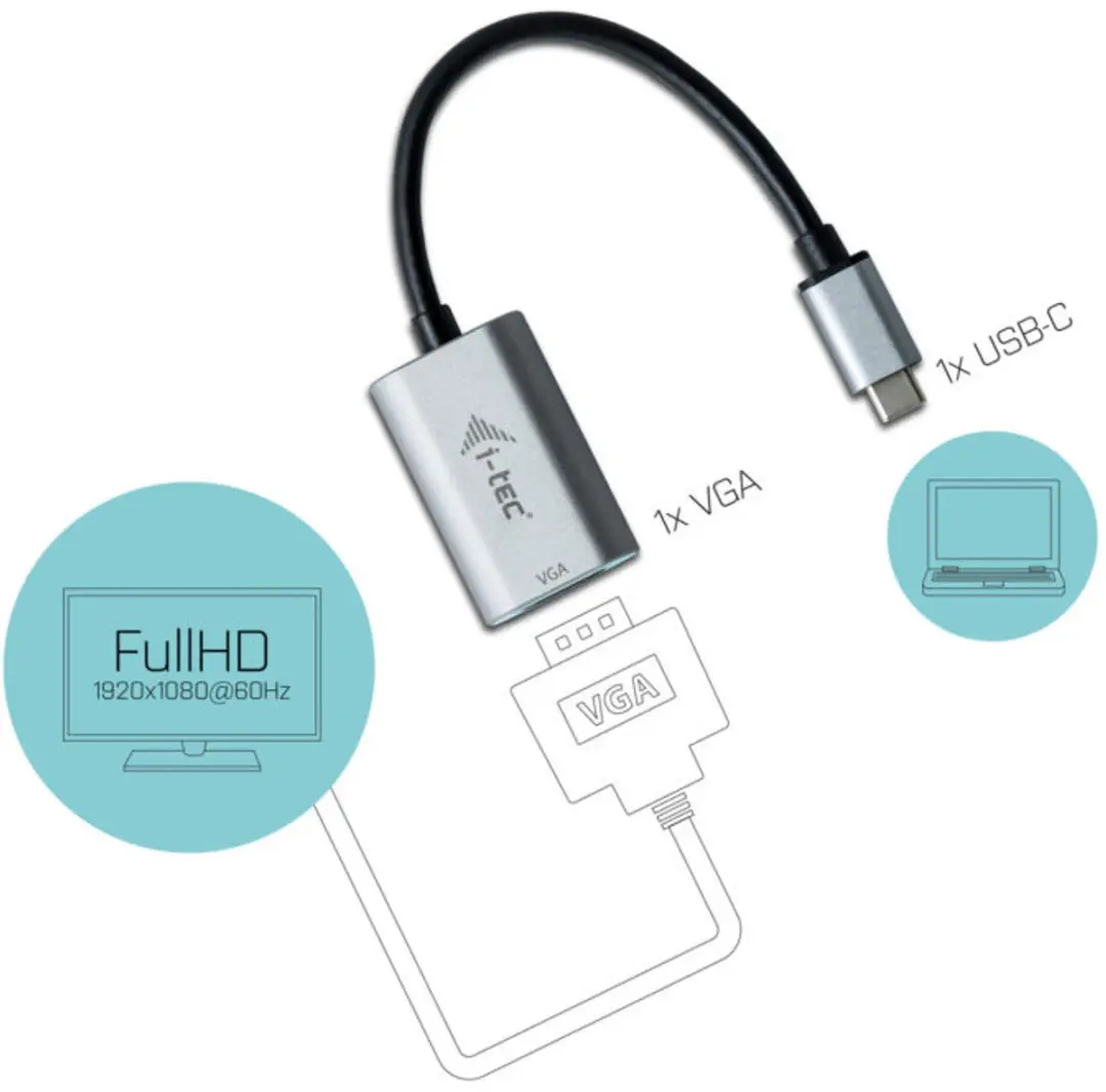 I-tec C31METALVGA60HZ USB-C naar VGA Adapter - Grijs