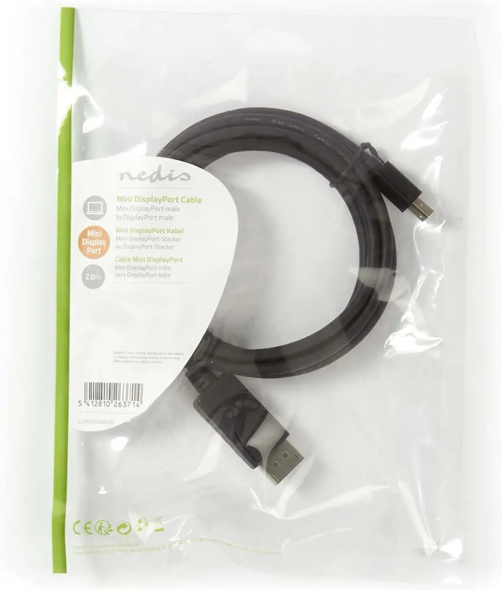 Nedis Mini DisplayPort Kabel CCGL37400BK20 - 2m - Zwart