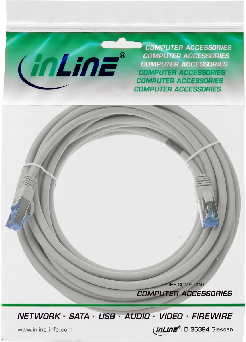 InLine 76800 Netwerkkabel Cat6a S/FTP - 10m - Grijs