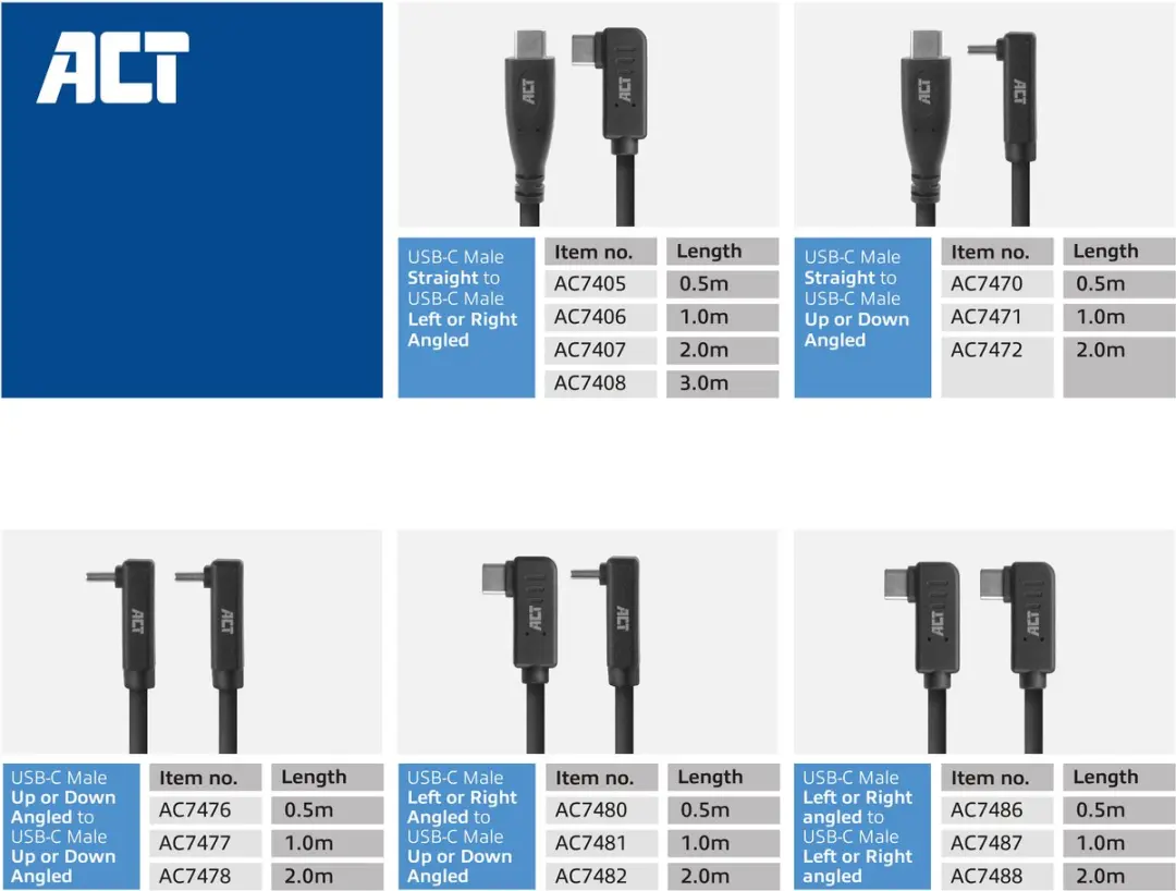 ACT AC7476 USB-C Kabel 10Gbps 60W 0,5m - Zwart