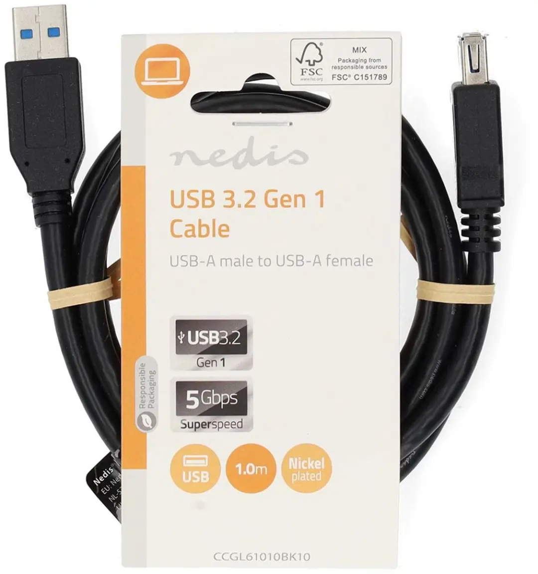 Nedis USB 3.2 Gen 1 A-A Kabel 5Gbps 1m - Zwart