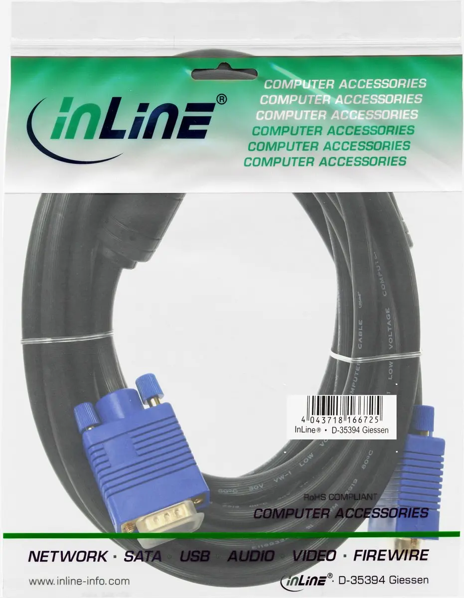 InLine S-VGA Kabel 15-pins HD Male - 15m - Zwart