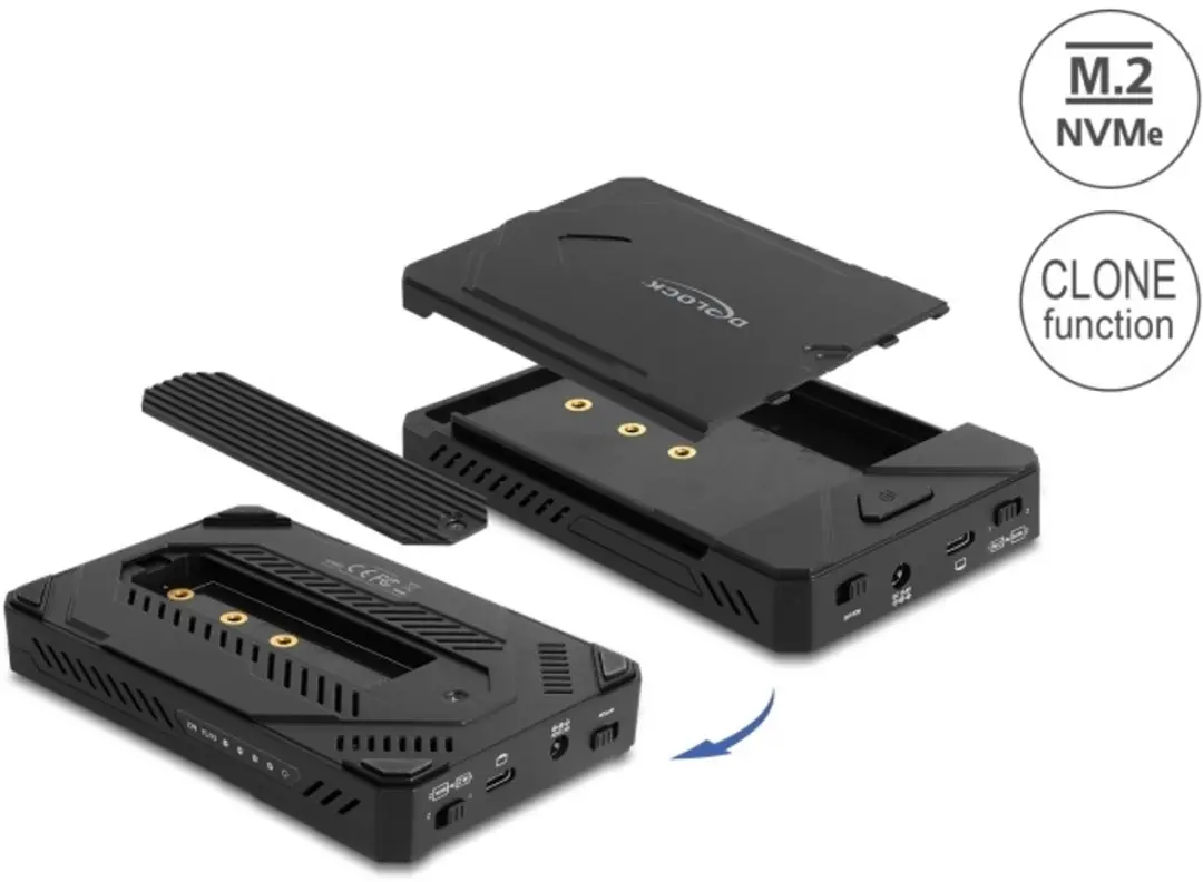 Delock USB-C Behuizing M.2 NVMe + 2.5" SATA/HDD - Klonenfunctie - Zwart