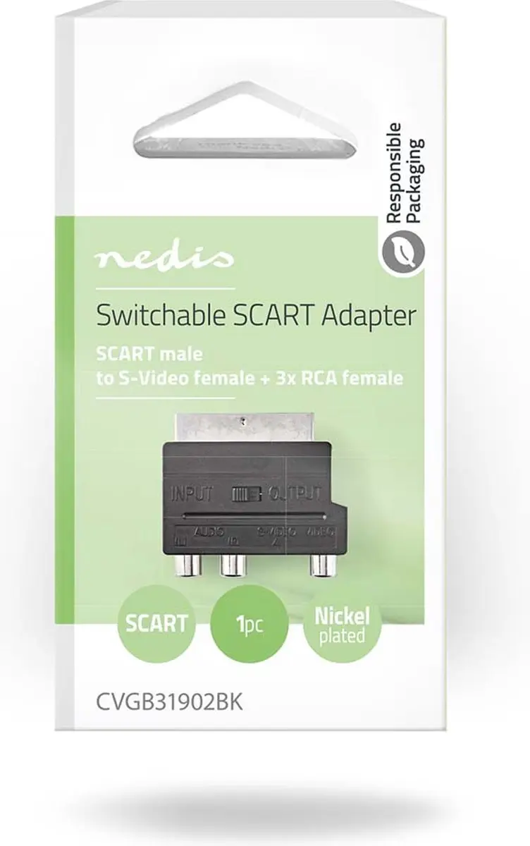 Nedis SCART-adapter CVGB31902BK - S-Video/RCA - Zwart