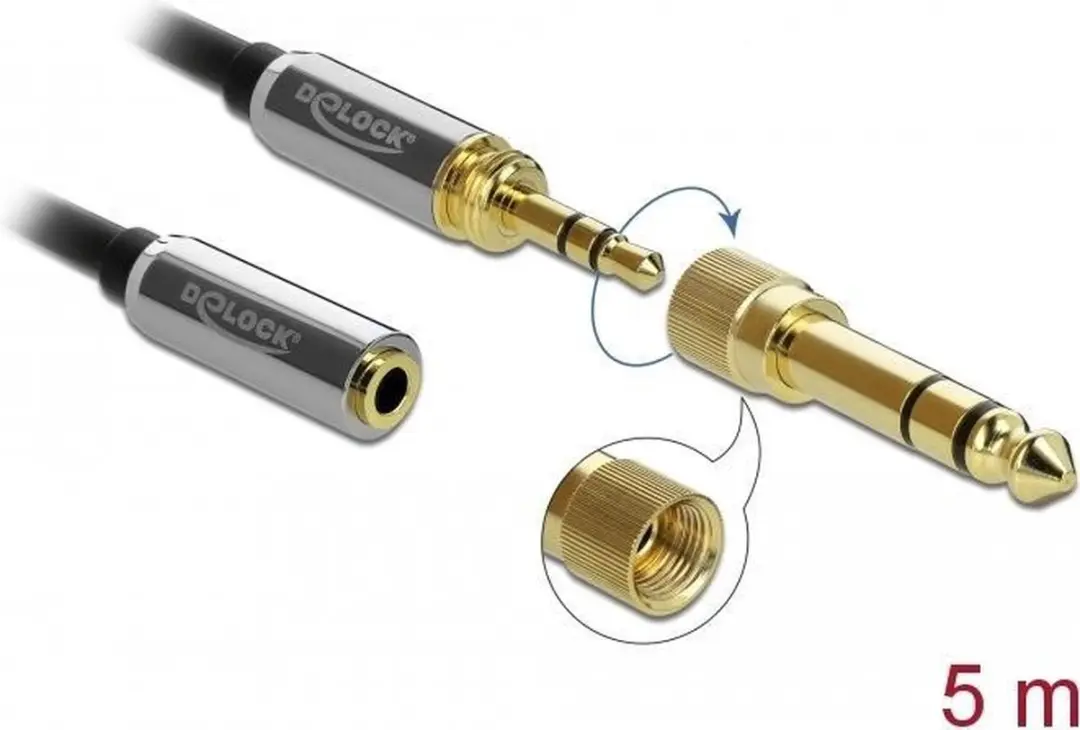 Delock 3,5mm Jack Audio Verlengkabel 5m - 6,35mm Adapter - Zwart