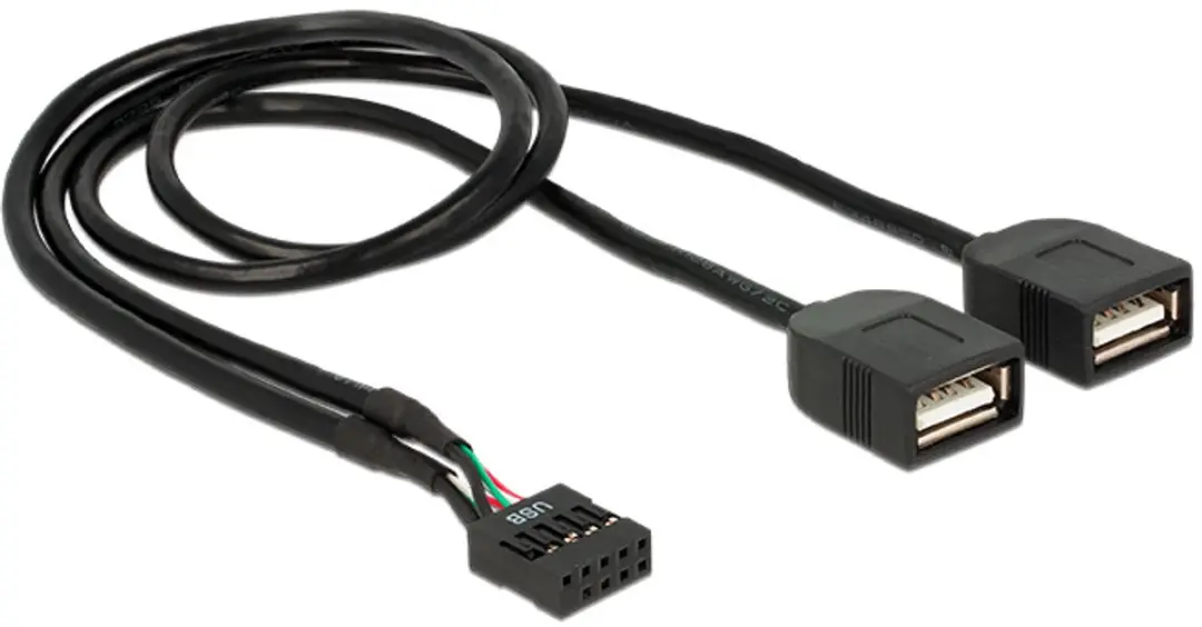Delock USB 2.0 A Female Kabel 0.4m - Zwart