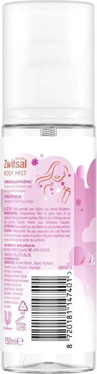 Zwitsal Body Mist Pink Blossom - 20 Stuks (6x150ml)