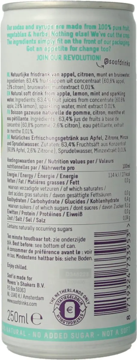 Soof Drink Sparkling Citroen Munt Appel 250ml