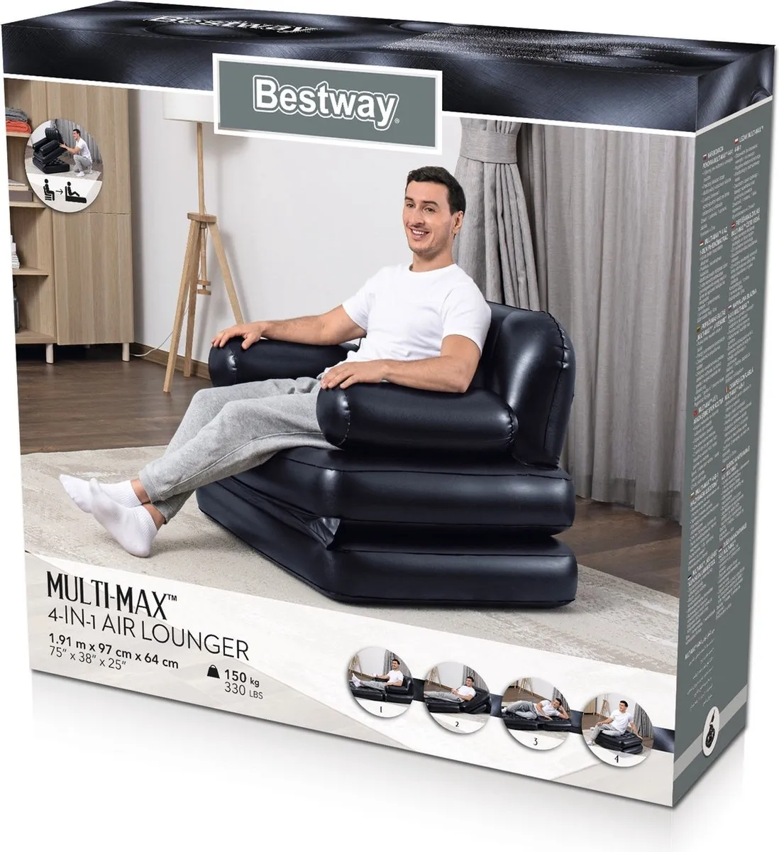 Bestway Multi-Max 4-in-1 Opblaasbare Lounger - Zwart
