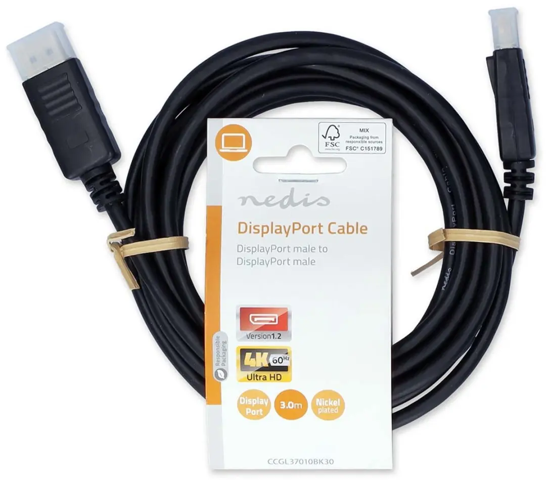 Nedis DisplayPort Kabel CCGL37010BK30 - 4K@60Hz - 3m - Zwart - afbeelding 2 van 4