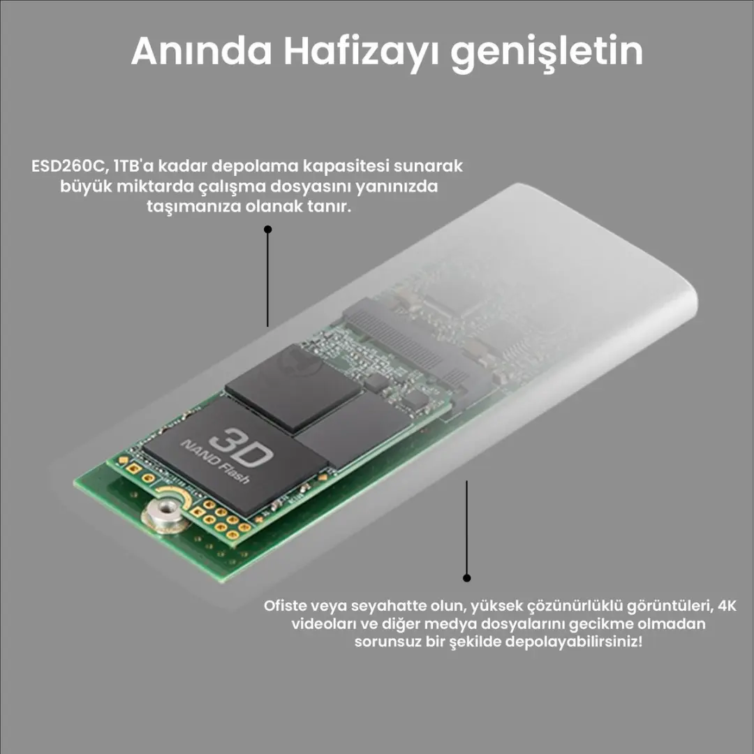 Transcend ESD260C Externe SSD 250GB - USB-C/USB-A - Zilver - afbeelding 6 van 6