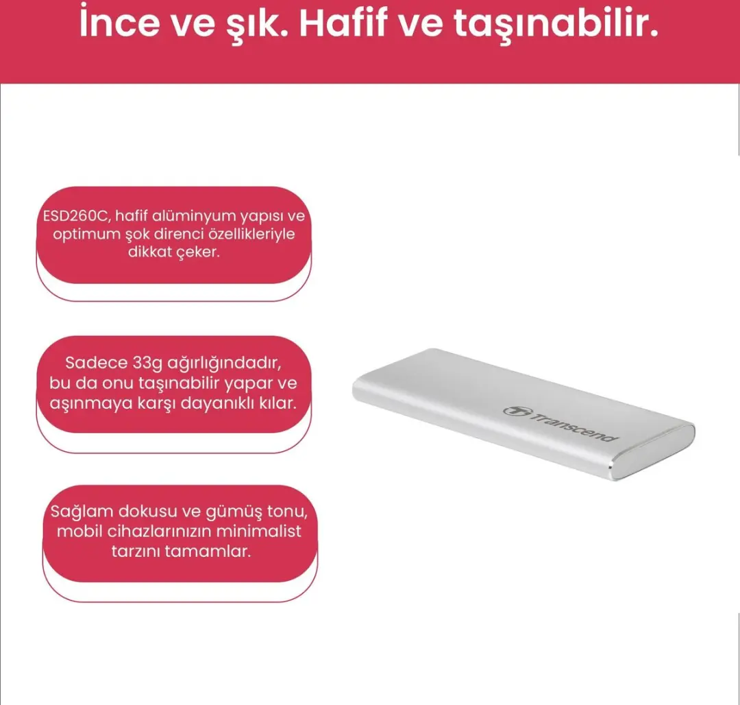 Transcend ESD260C Externe SSD 250GB - USB-C/USB-A - Zilver