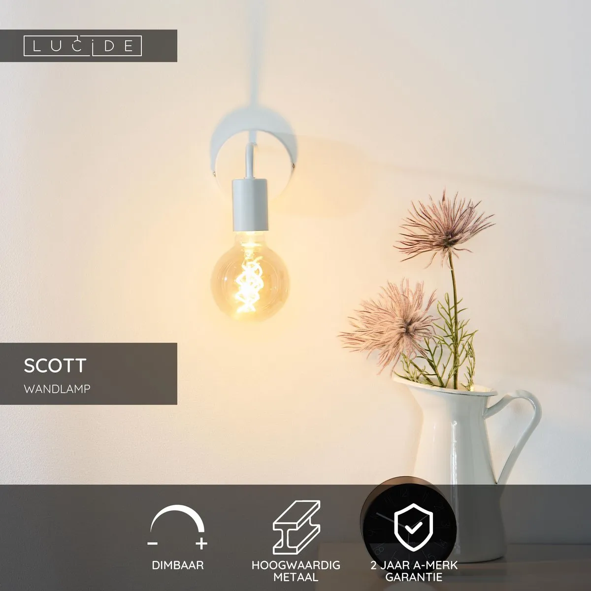Lucide Scott Wandlamp E27 - Wit