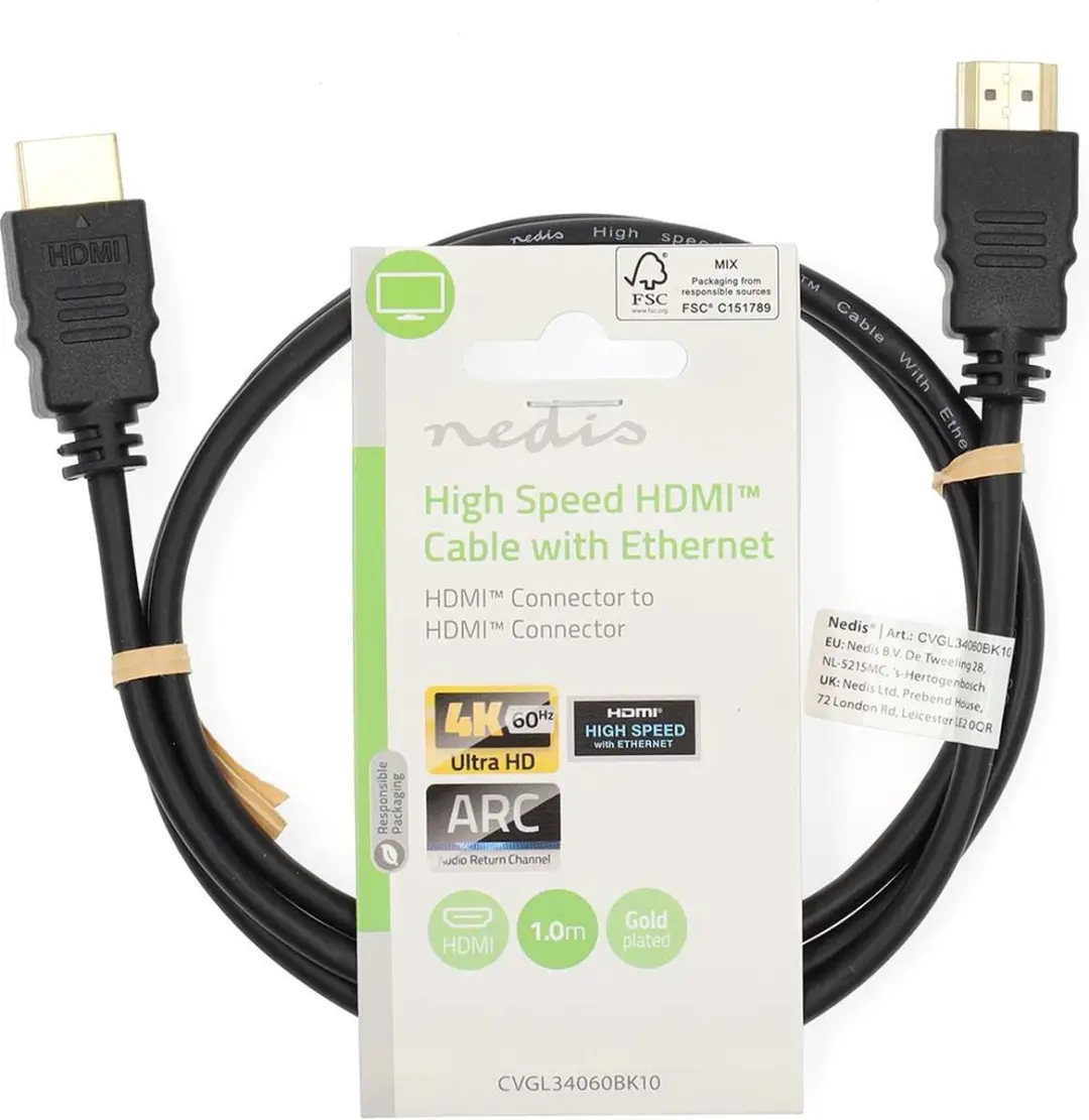 Nedis HDMI-Kabel CVGL34060BK10 4K@60Hz - 1m - Zwart - afbeelding 2 van 4