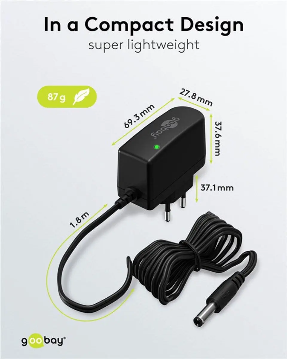 Goobay Voedingsadapter 12V 12W - 5,5x2,1mm - Zwart