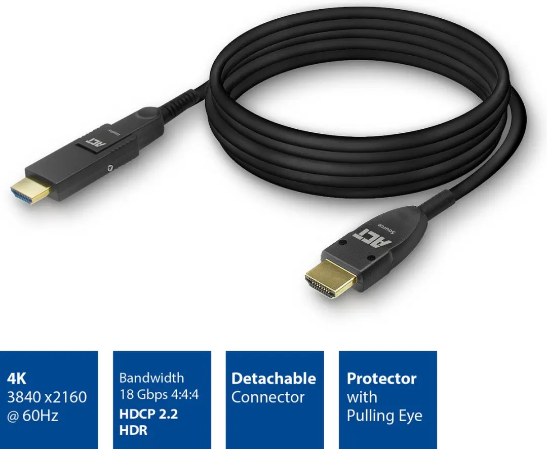 ACT HDMI Glasvezelkabel AK4100 10m - 4K@60Hz - Zwart