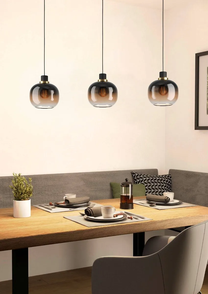Eglo Oilella Hanglamp E27 - 95cm - Amber Glas - Zwart/Geelkoper - afbeelding 6 van 6