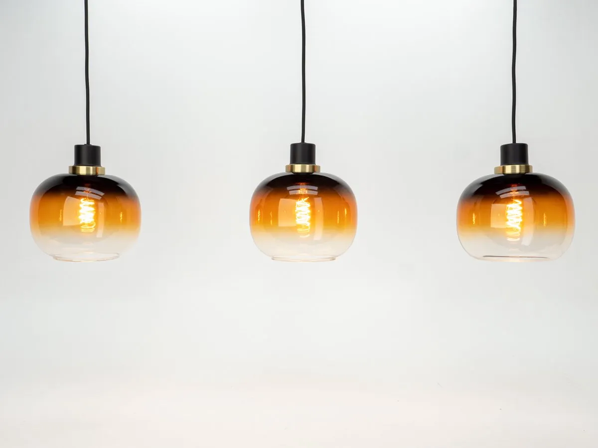 Eglo Oilella Hanglamp E27 - 95cm - Amber Glas - Zwart/Geelkoper