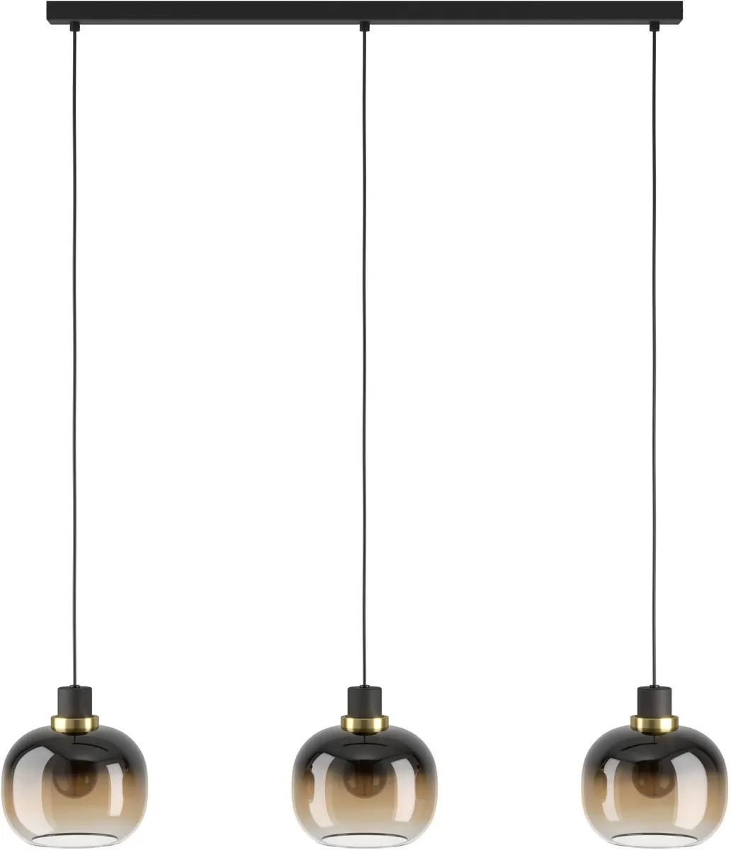 Eglo Oilella Hanglamp E27 - 95cm - Amber Glas - Zwart/Geelkoper