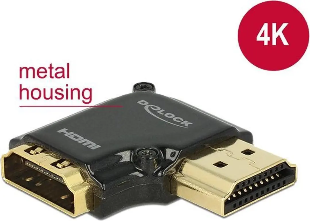 Delock HDMI Adapter 2.0 90° Links - 4K 60Hz HDR - Zwart