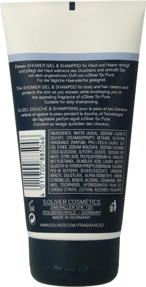 s.Oliver So Pure Men Douchegel & Shampoo 150ml