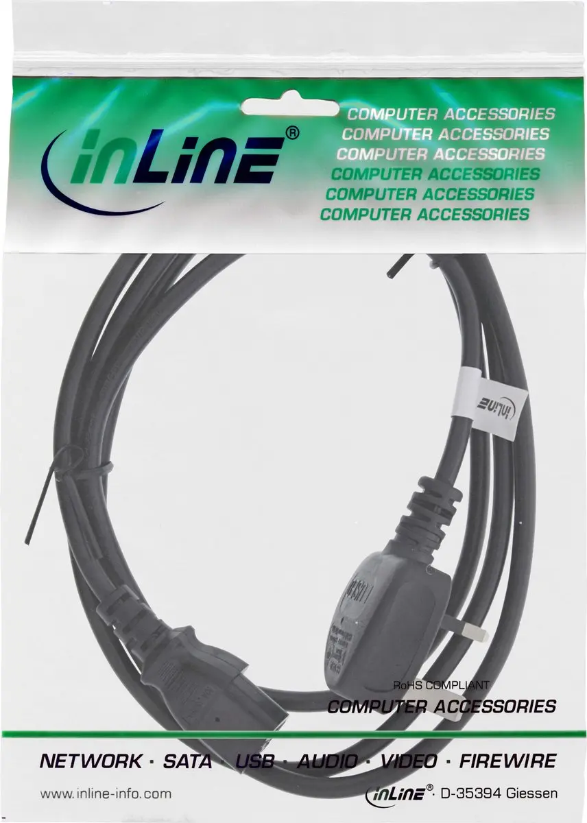 InLine C13 Type G Stroomkabel 2m - 3x1,00mm - 10A - Zwart