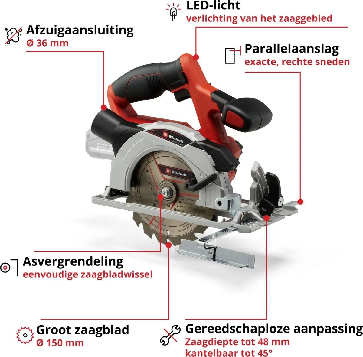 Einhell TE-CS 18/150 Li Solo Accu Cirkelzaag - 18V - Ø150mm