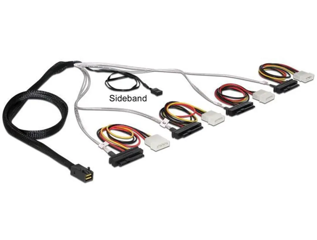Delock Mini-SAS HD SFF-8643 naar 4x SAS SFF-8482 Kabel - 0,5m - Zwart