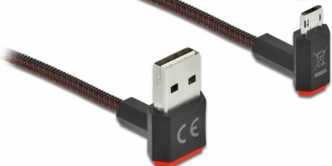 Delock Easy-USB-A Kabel USB2.0 10W 0,2m - Nylon - Zwart/Rood