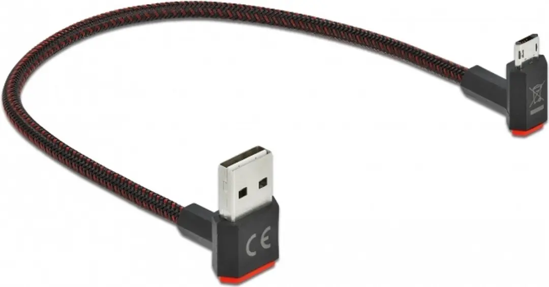 Delock Easy-USB-A Kabel USB2.0 10W 0,2m - Nylon - Zwart/Rood