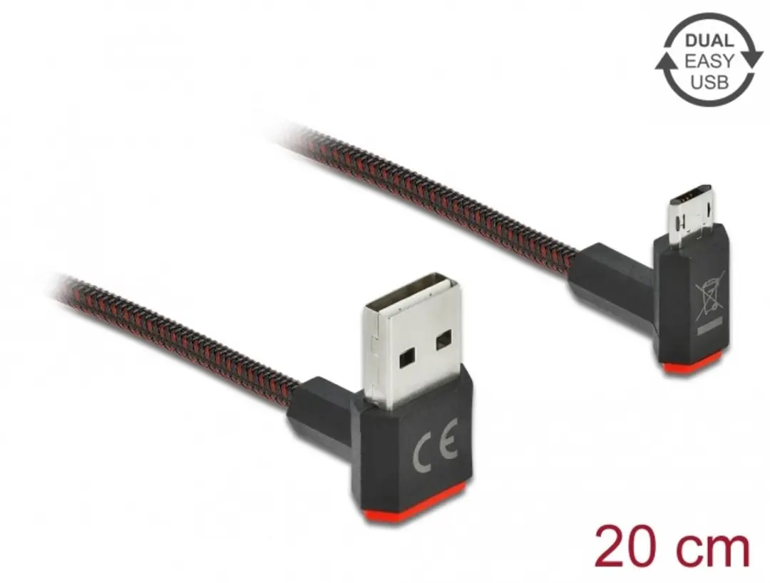 Delock Easy-USB-A Kabel USB2.0 10W 0,2m - Nylon - Zwart/Rood