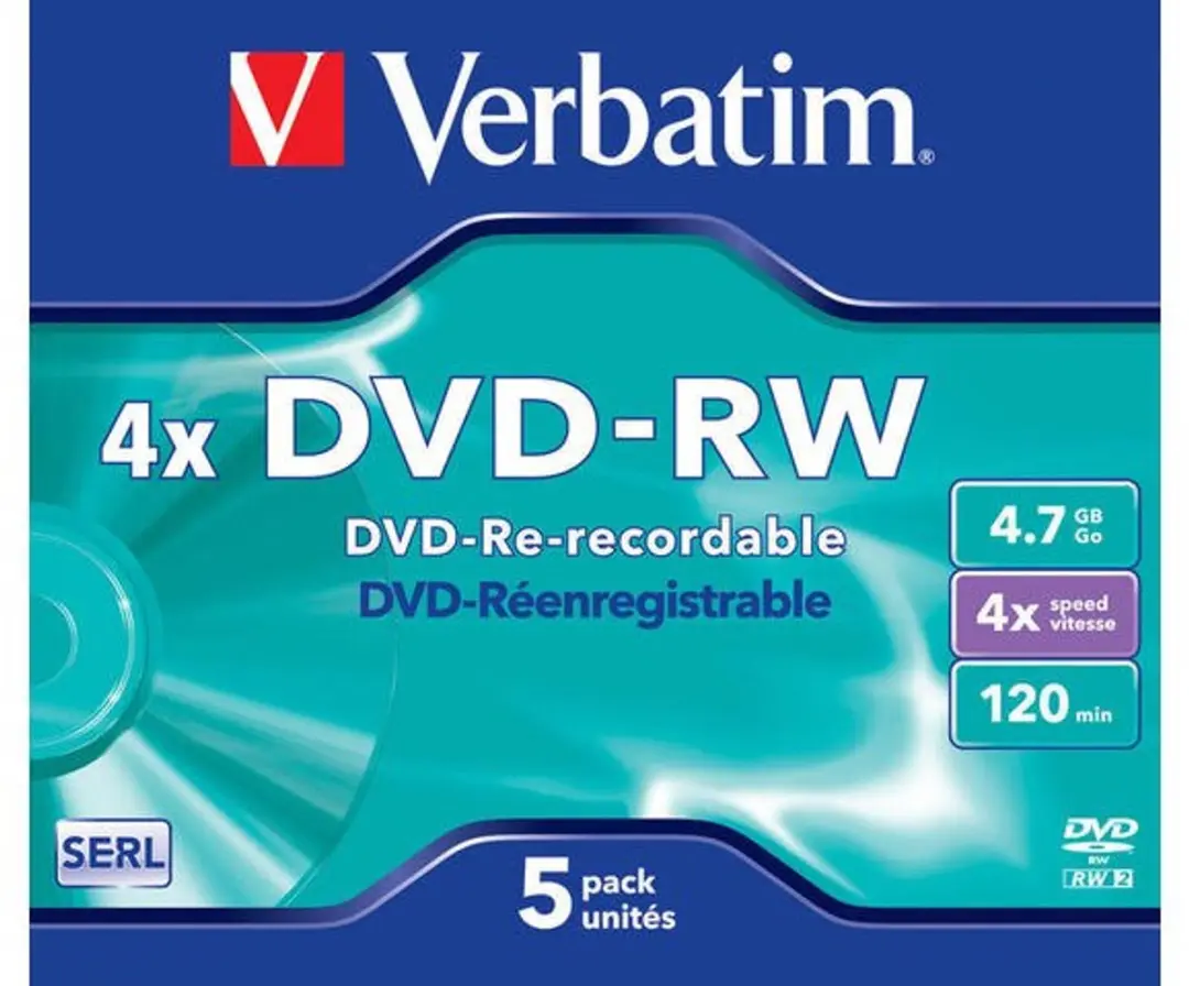 Verbatim 43285 DVD-RW 4.7GB - 5 Stuks