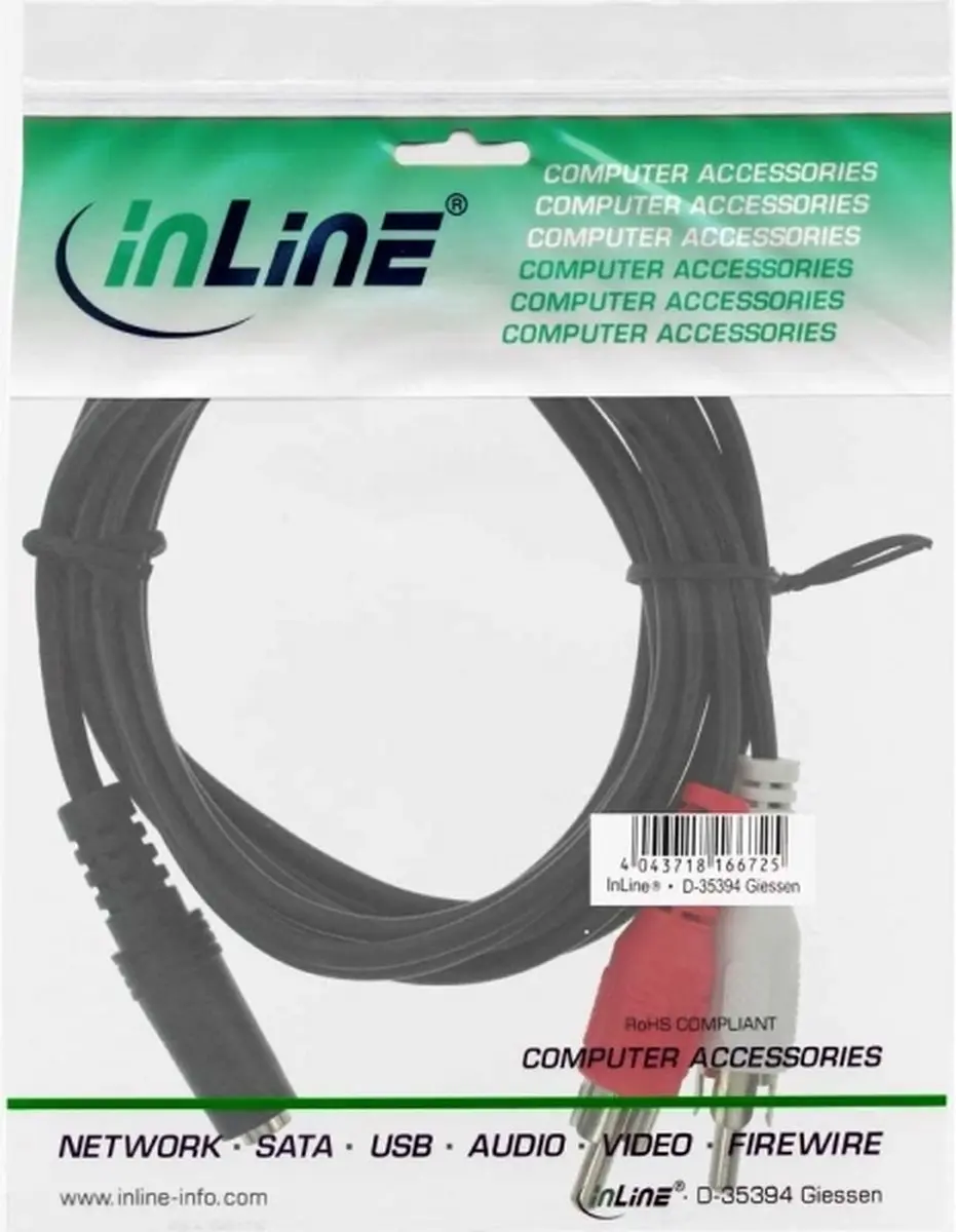 InLine Tulp 3,5mm Jack Adapterkabel 3m - Zwart