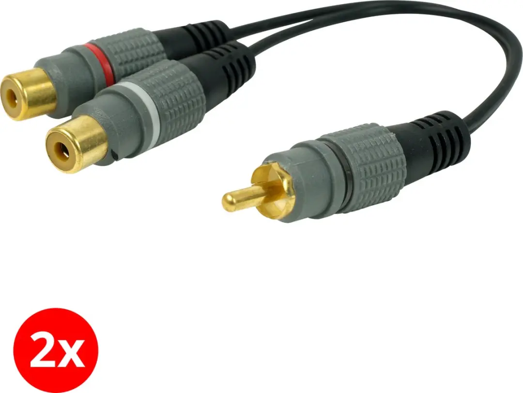 Scanpart RCA naar 2x RCA Audio Adapterkabel 20cm - 2 Stuks