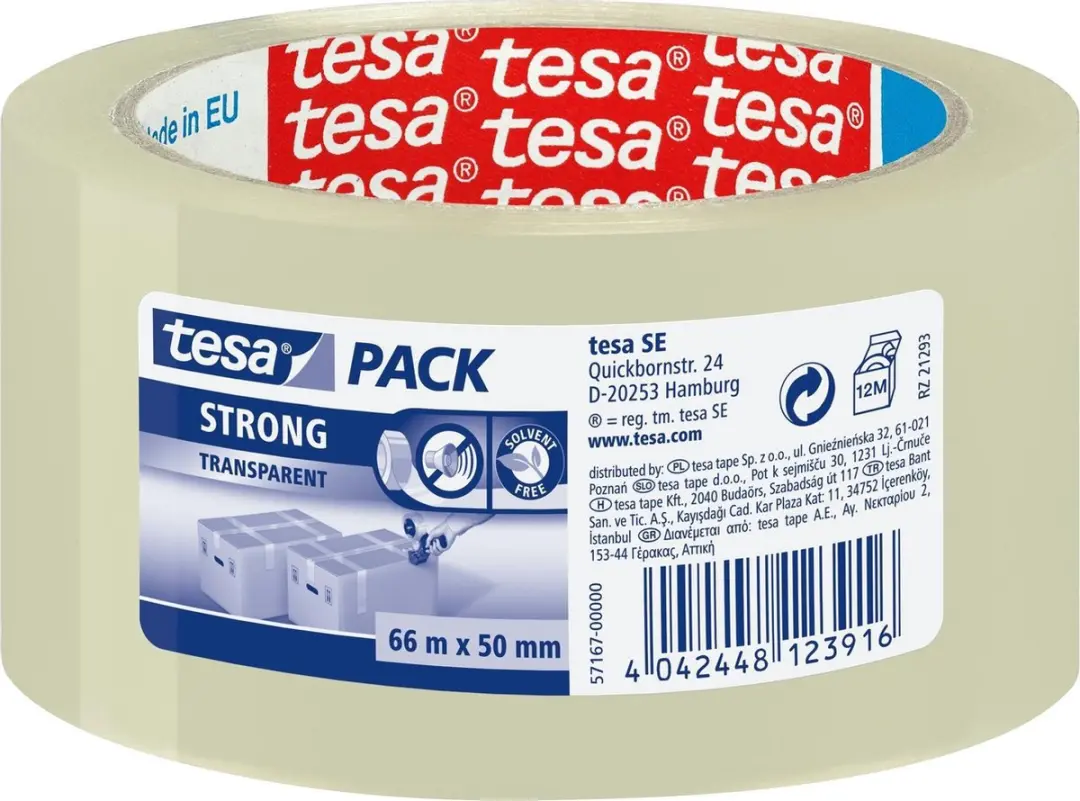 Tesa Strong Verpakkingstape 66m x 50mm - 11 Stuks - Transparant