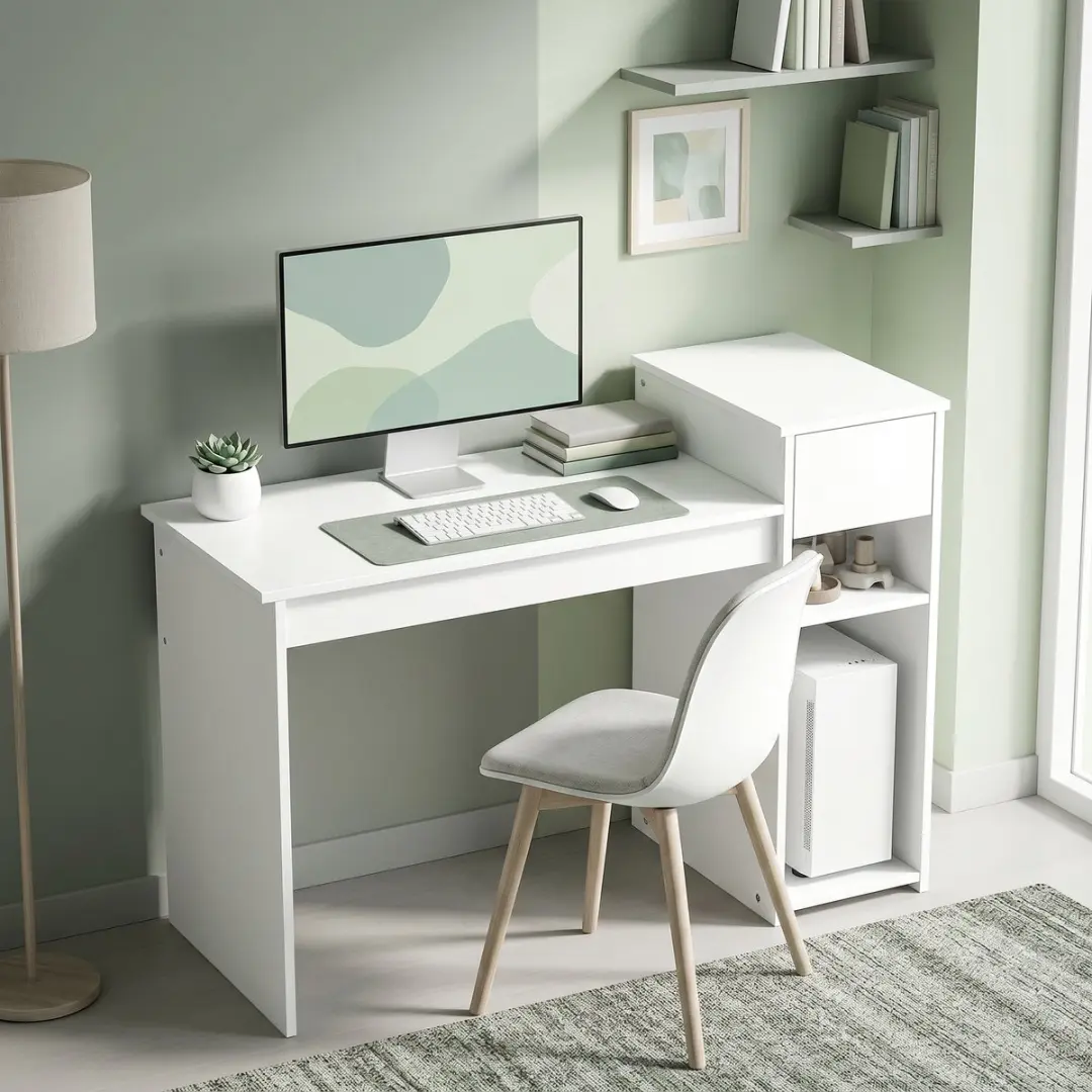 ECTEATOY Bureau met CPU-houder 108x50x82cm - Wit - afbeelding 2 van 6