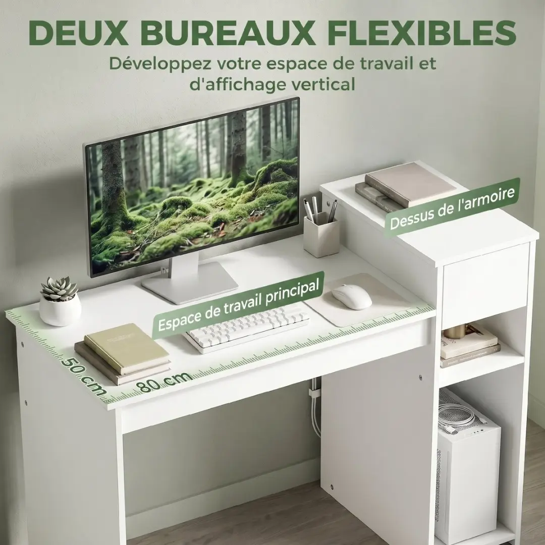 ECTEATOY Bureau met CPU-houder 108x50x82cm - Wit - afbeelding 6 van 6