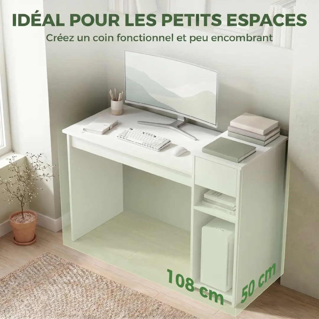 ECTEATOY Bureau met CPU-houder 108x50x82cm - Wit - afbeelding 3 van 6