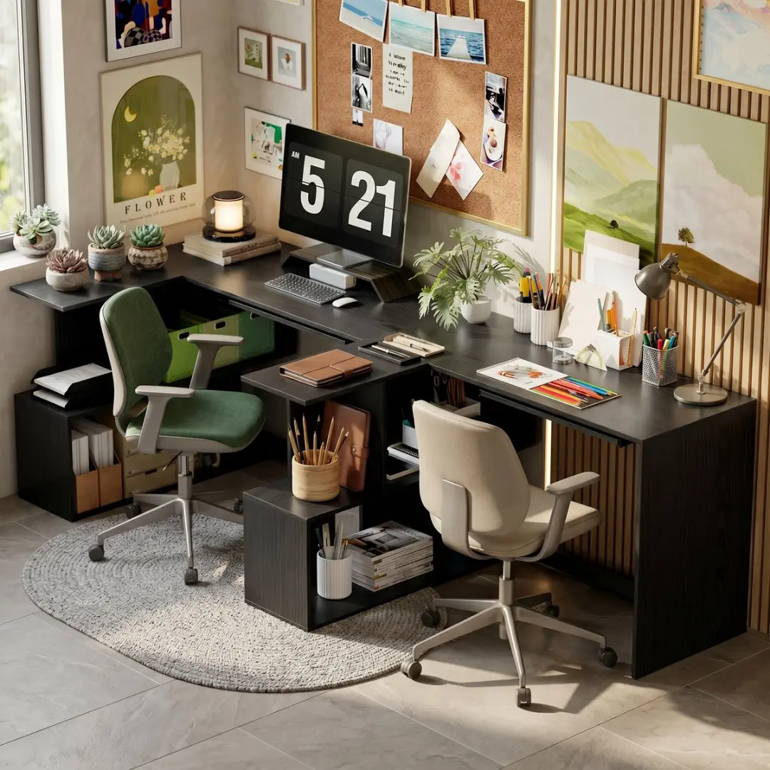 ECTEATOY Hoekbureau L-Vormig Computerbureau 120x100x76cm - Zwart - afbeelding 3 van 6