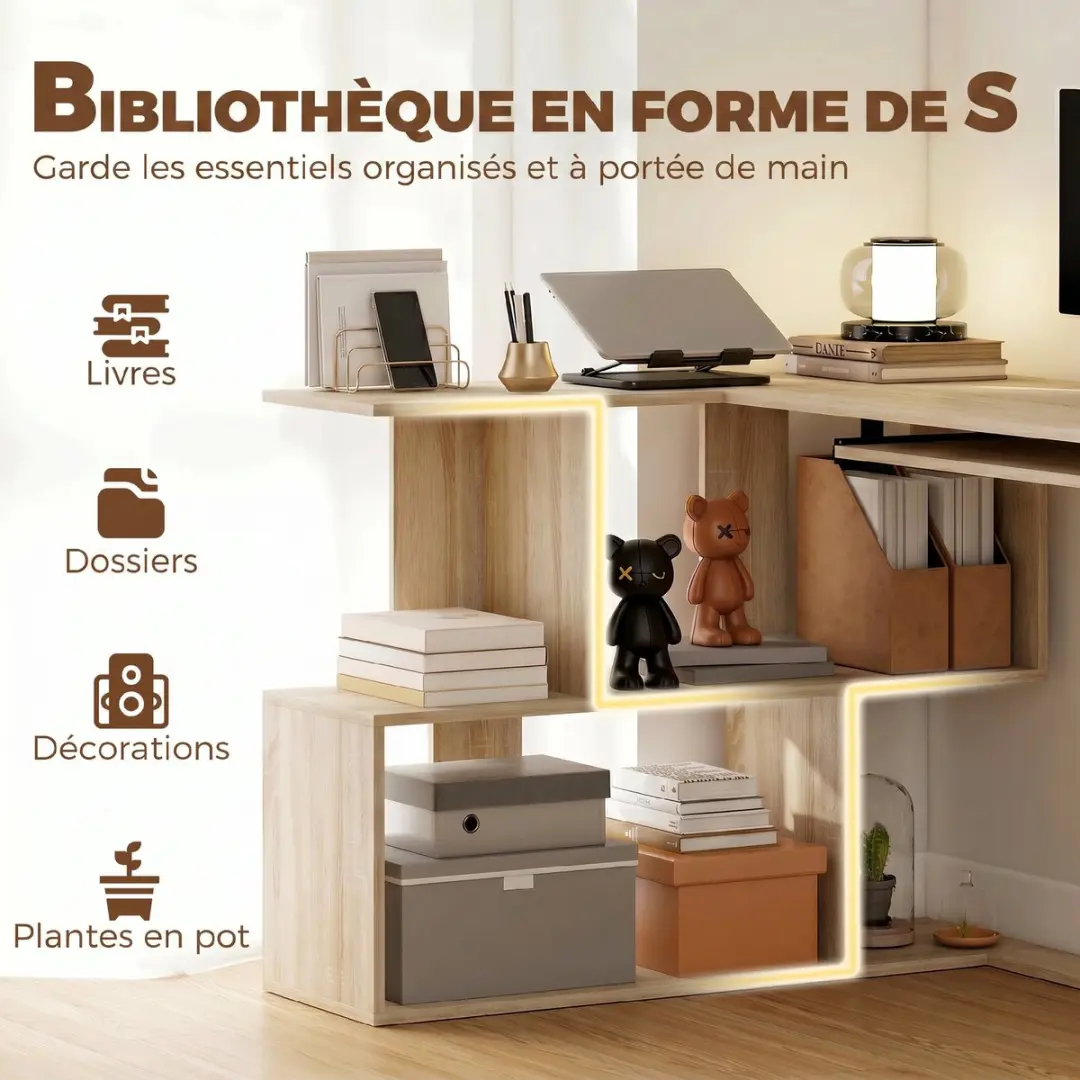 ECTEATOY Hoekbureau L-Vormig Computerbureau 120x100x76cm - Naturel - afbeelding 6 van 6