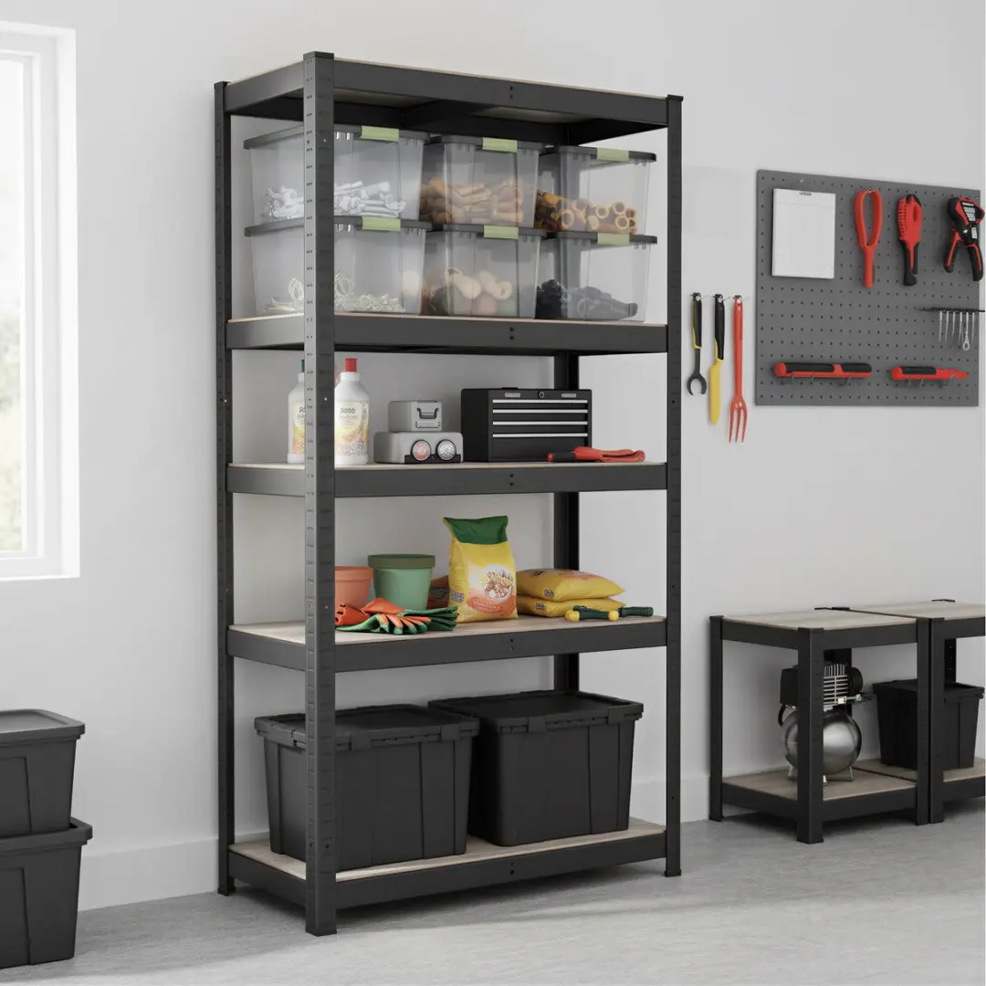 Songmics Stellingkast 4 Niveaus - Max 520 kg - Grège/Zwart - afbeelding 3 van 4