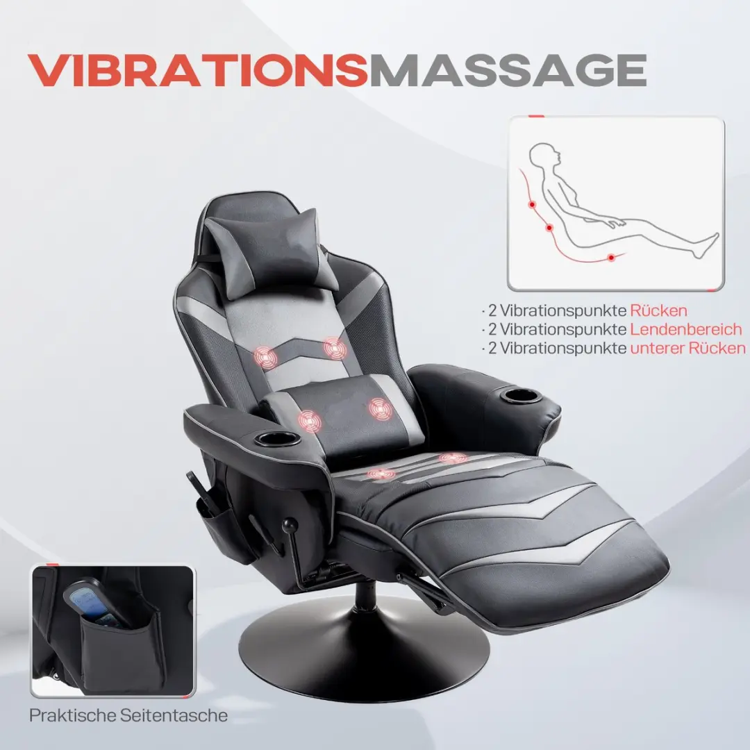 ECTEATOY Ergonomische Gamestoel Grijs - Massage & Voetensteun - afbeelding 6 van 6